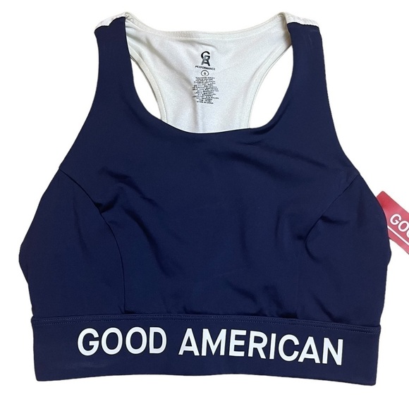 NWT GOOD AMERICAN Navy and White Core Power Sports Bra - Size 0 - Picture 1 of 9